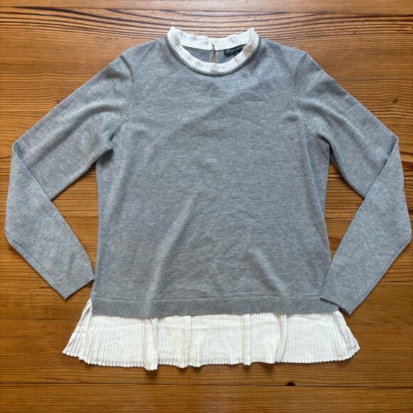 Adrianna Papell Sweaters Adrianna Papell Gray Crew White Pleated